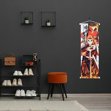 Wirhaut Demon Slayer Scroll Poster, Anime Artistic Wall Decor Piece, Traditional Japanese-Style Wall Art for Living Room or Bedroom