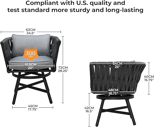 Miniatura 2 de Grand patio Juego de comedor al aire libre de 7 piezas para 6, Juego de muebles de comedor de patio con 6 sillas giratorias de mimbre de cuerda y 1