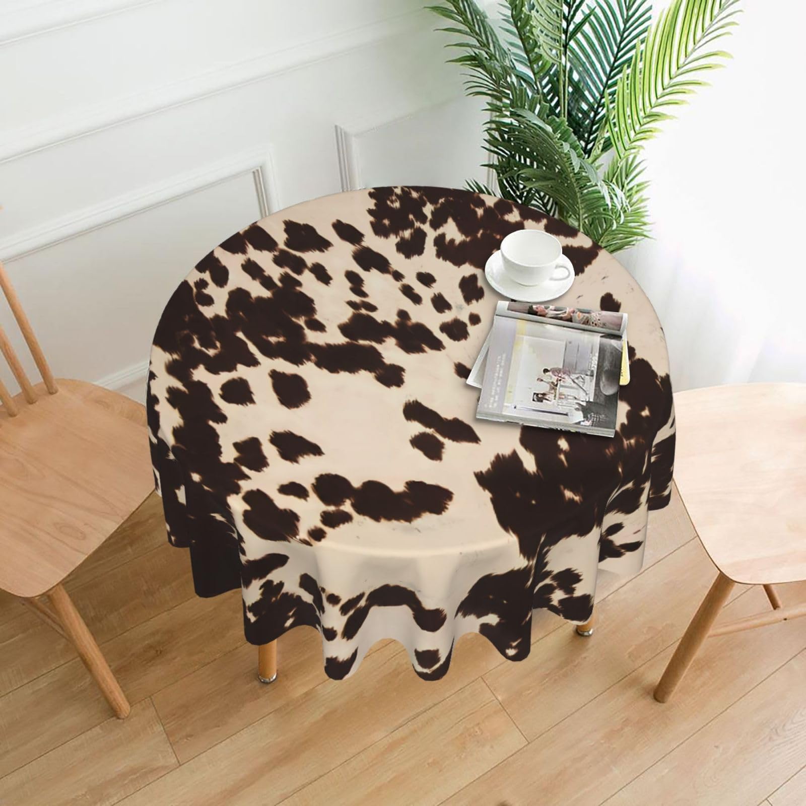 hhxvcv Brown Cowhide Round Tablecloth – Dining Table Cover