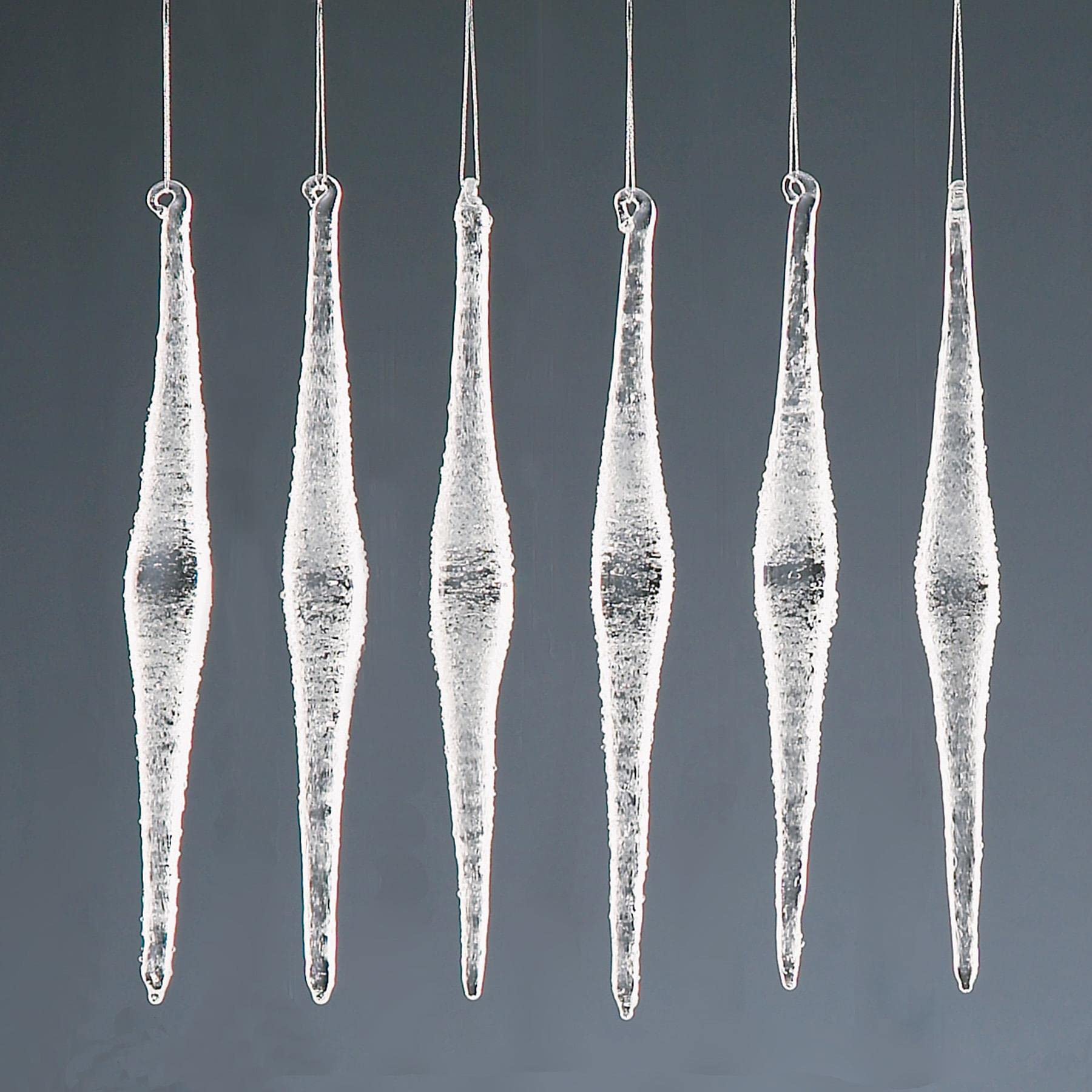 Widdle Gifts Clear/Transparent Christmas Tree Decoration 6 Pack Frosted Glass Diamond Icicles 1302