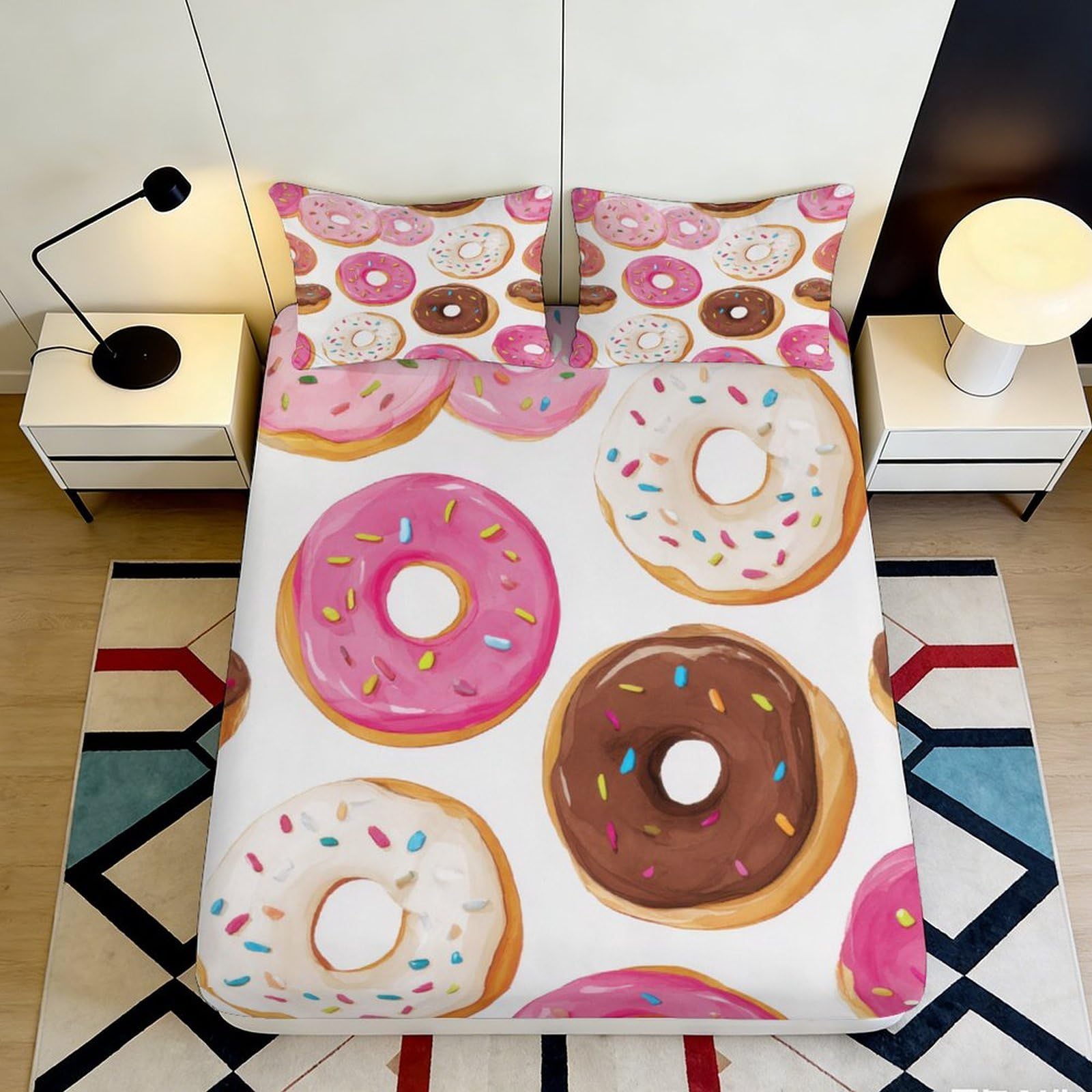 Pnayamiorkfel Style-10 3D Printed Colorful Donut Fitted Sheet Microfiber Soft Breathable Chocolate Sprinkle Bed Cover For Bedroom Dorm Decor 90X200x25cm