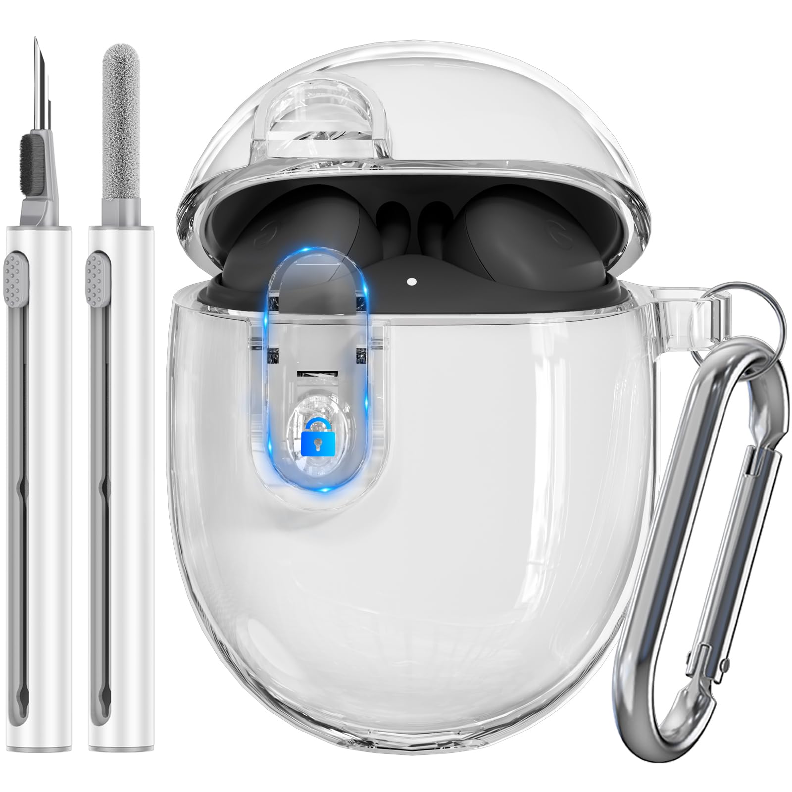 Skyconser for Pixel Buds A-Series (2021)/Pixel Buds 2 (2020) with Lock Clip Cleaner Pen,Clear Soft Transparent Shockproof Protective Cover (Clear White-2/A)