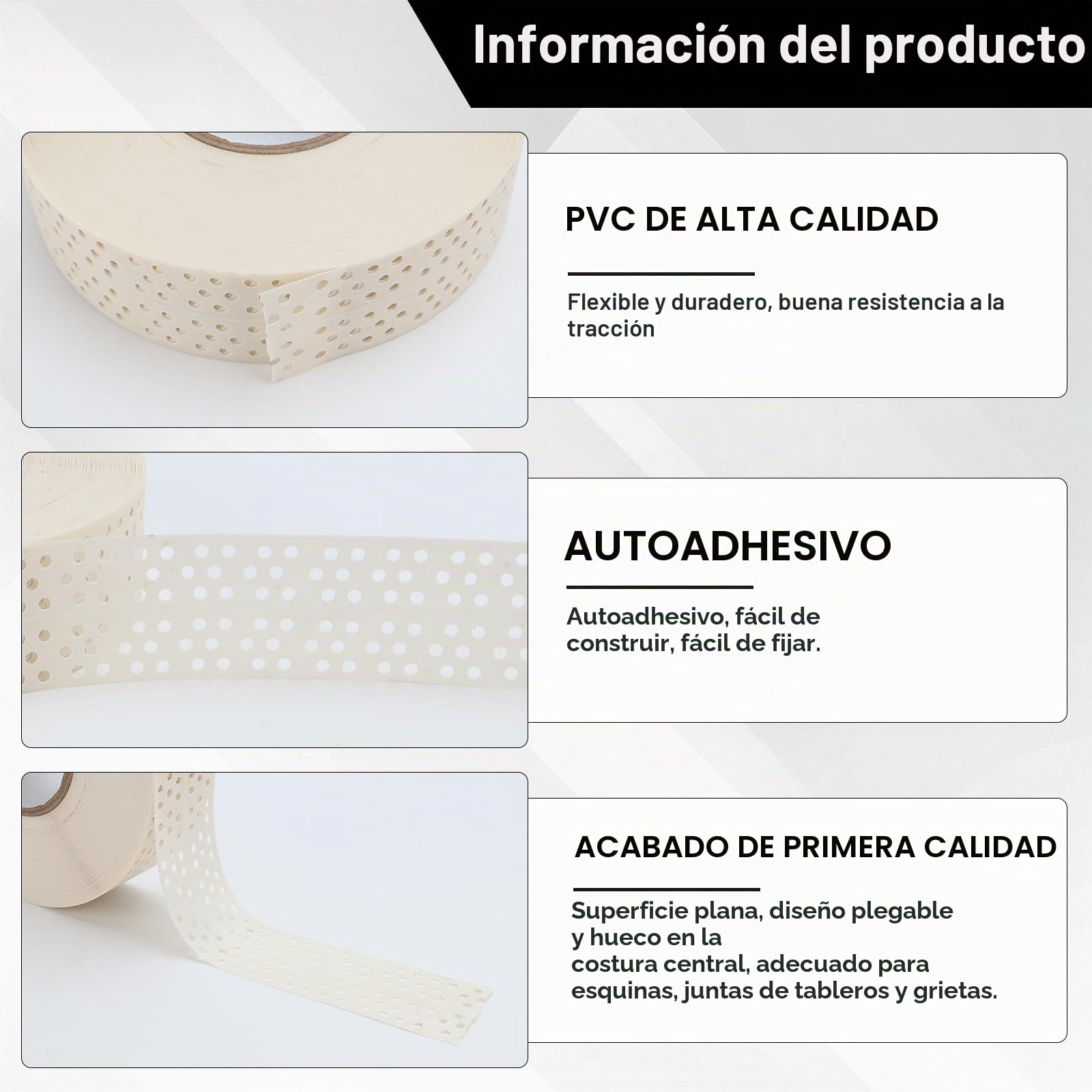 Cinta Autoadhesiva PVC Para Juntas De Paneles De Yeso, 40 M X 5 Cm, Flexible Y Hueca, Ideal Para Proteger Esquinas Y Sellar Grietas