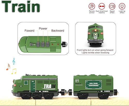 Miniatura 7 de Juego de tren eléctrico de juguete para pistas de madera, tren motorizado a control remoto para niños, compatible con Thomas, Brio