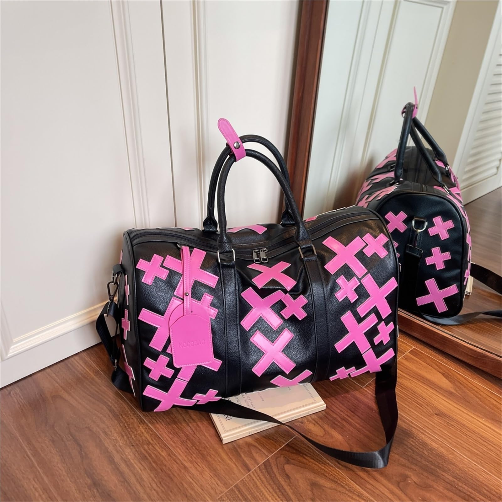 Bolso de Hombro de Viaje de Piel sintética for Mujer, Ideal for Gimnasio, Viajes Cortos.(Pink)