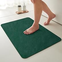 TYUU Bath Mat, Bathroom Rugs Non Slip Washable Thin Absorbent Quick Dry Bath Mat Fits Under Door Bathroom Floor Mat Perfect for Bath, Shower, or Sink 20"x48" Dark Green