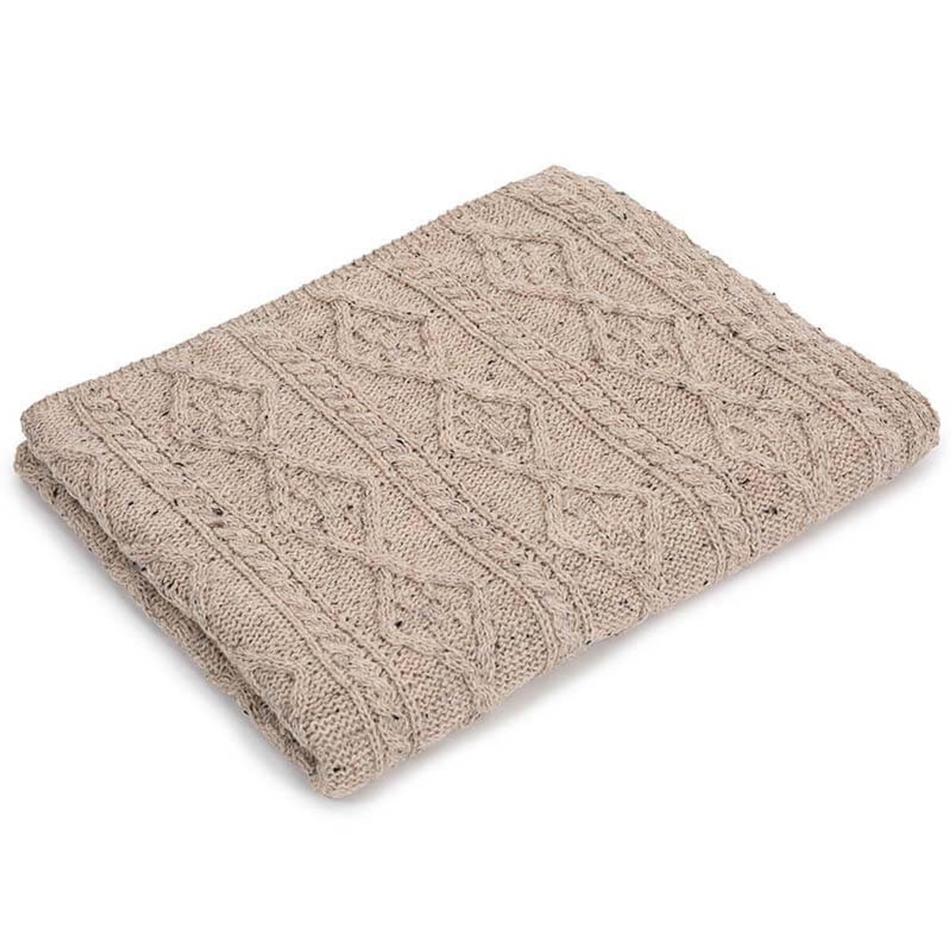SAOL 100% wełna z merynosów, ciepły i miękki koc wełniany Fischer Out of Ireland 100 cm, kolor naturalny/płatki owsiane (płatki owsiane)