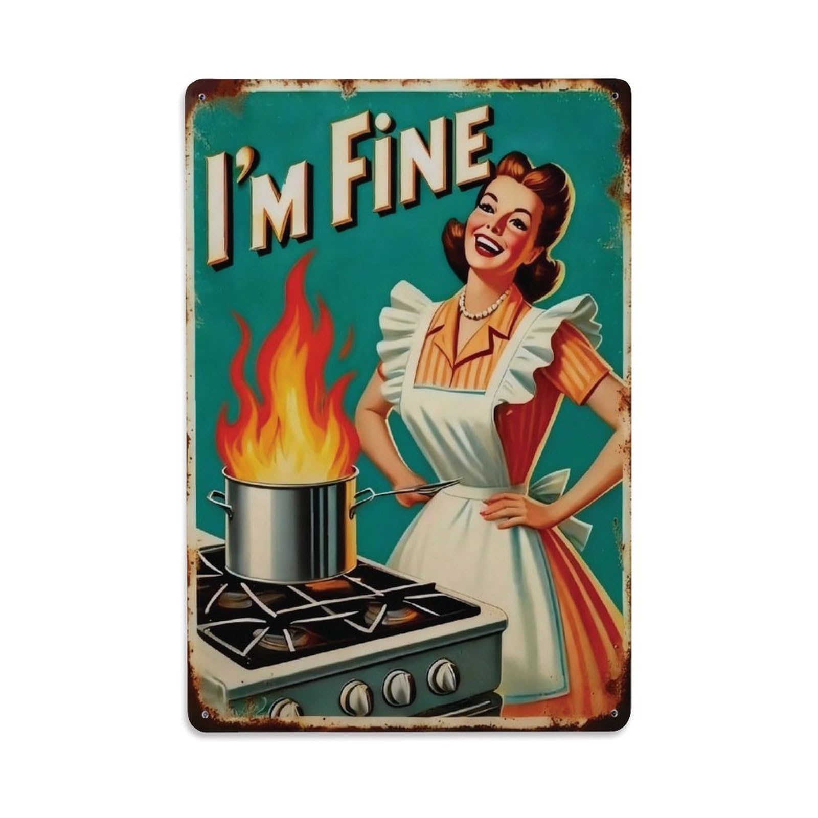 Retro Housewife Funny Kitchen Wall Sign Vintage Aluminium Metal Sign, Retro Wall Decor for Home, Bar, Garage & Farmhouse 30x20cm