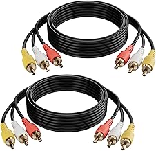Adoreen 3 RCA Cable 2 Ft/2 Pack Audio Video Composite Male to Male DVD Cable, Gold-Plated Low Loss Stereo AV TV Cable Cord with Noise Reduction for VCD, Satellite, Stereo System,Home Theater Receiver