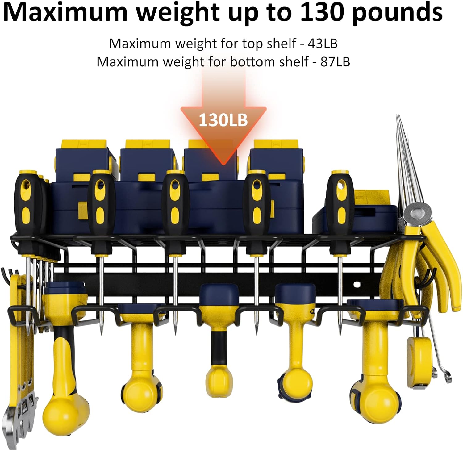 Yidaimi Power Tool Organizer with 5 Drill Rack,Battery Tool Organizer and Storage,Garage Heavy Duty Metal Tool Shelf,130 Pounds Weight Limit,Power Tool Holder Wall Mounted,5 Cordless Drills Tool Rack