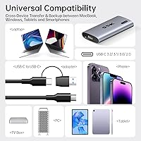 Vista 6 de SSK Disco duro externo SSD de 256 GB, SSD portátil de hasta 550 MB/s, unidades de estado sólido rápidas, unidad externa USB 3.2 Gen2 para iPhone