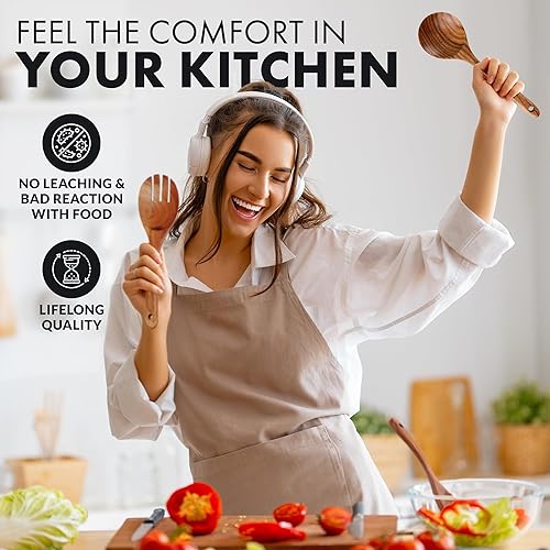 Miniatura 8 de Zulay Kitchen - Cucharas de madera premium de 8 piezas, acabado liso, madera de teca natural, antiadherentes, hechas a mano