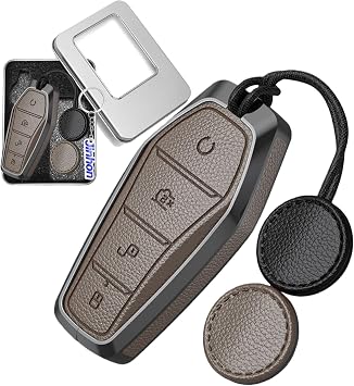 Car Key Case Metal Cover Fits BYD Atto 3 2 Seal U DM-i Sealion 7 6 Dolphin Seal 5 6 Shark 6 2024 2025 2026 Key Case Accessories Leather Key Case Brown
