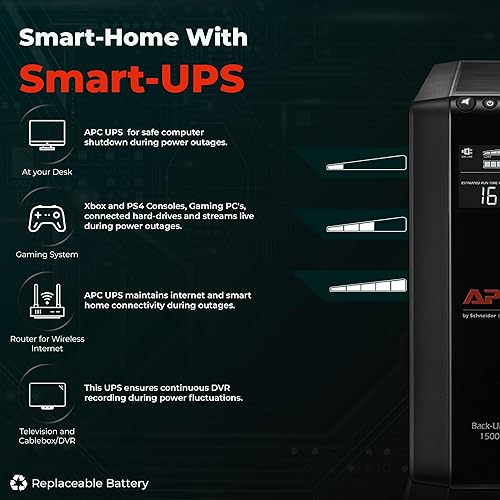 Miniatura 6 de ANYHDD APC UPS Bundle 1500VA UPS batería de reserva  10 tomacorrientes, fuente de alimentación de batería de reserva BX1500M y protector contra