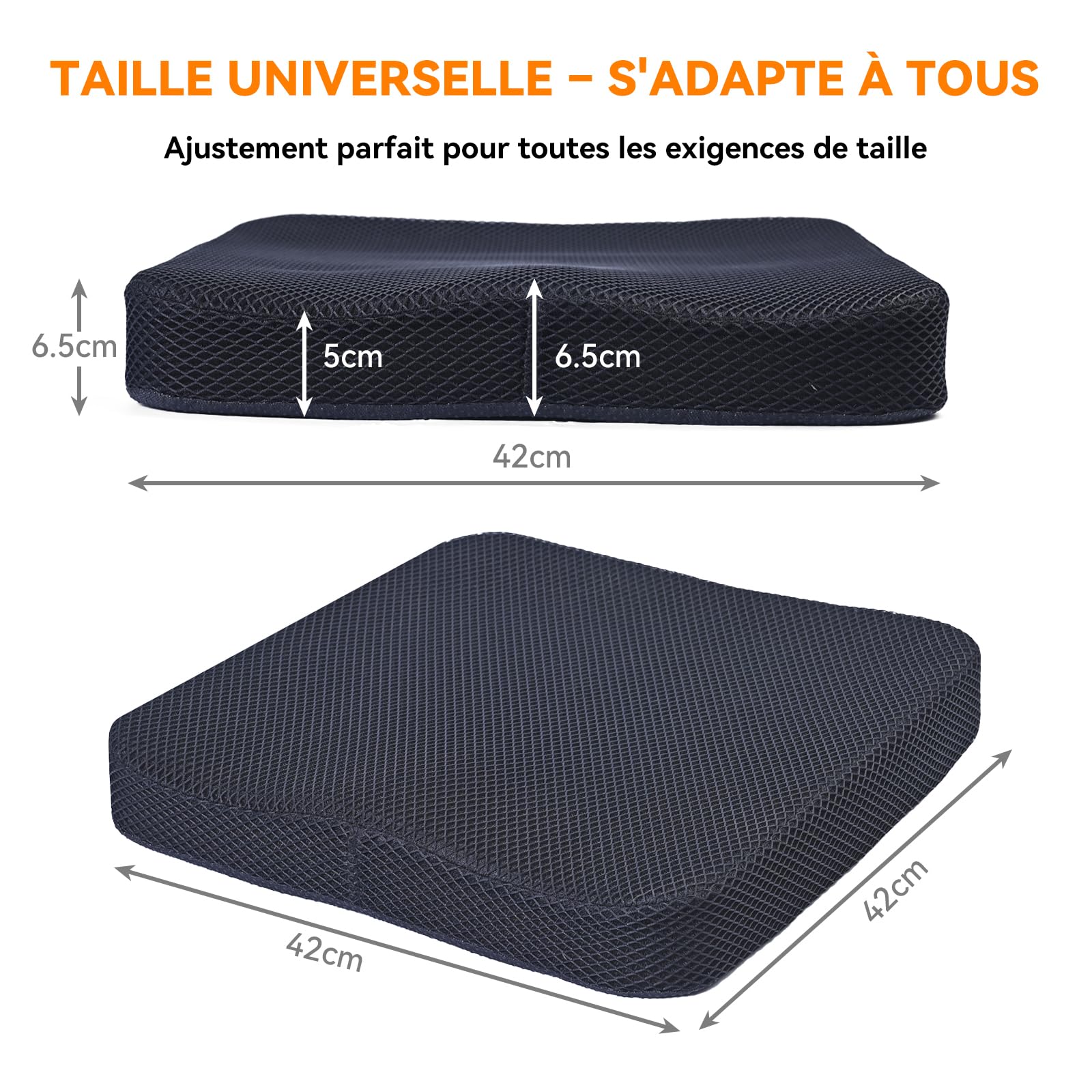 Mobility Antidekubitus Sitzkissen Rollstuhl 42x42x6.5 cm, Orthopädisches Kissen Memory Foam, Rollstuhlkissen gegen Dekubitus, Druckentlastendes Sitzkissen, Schwarz