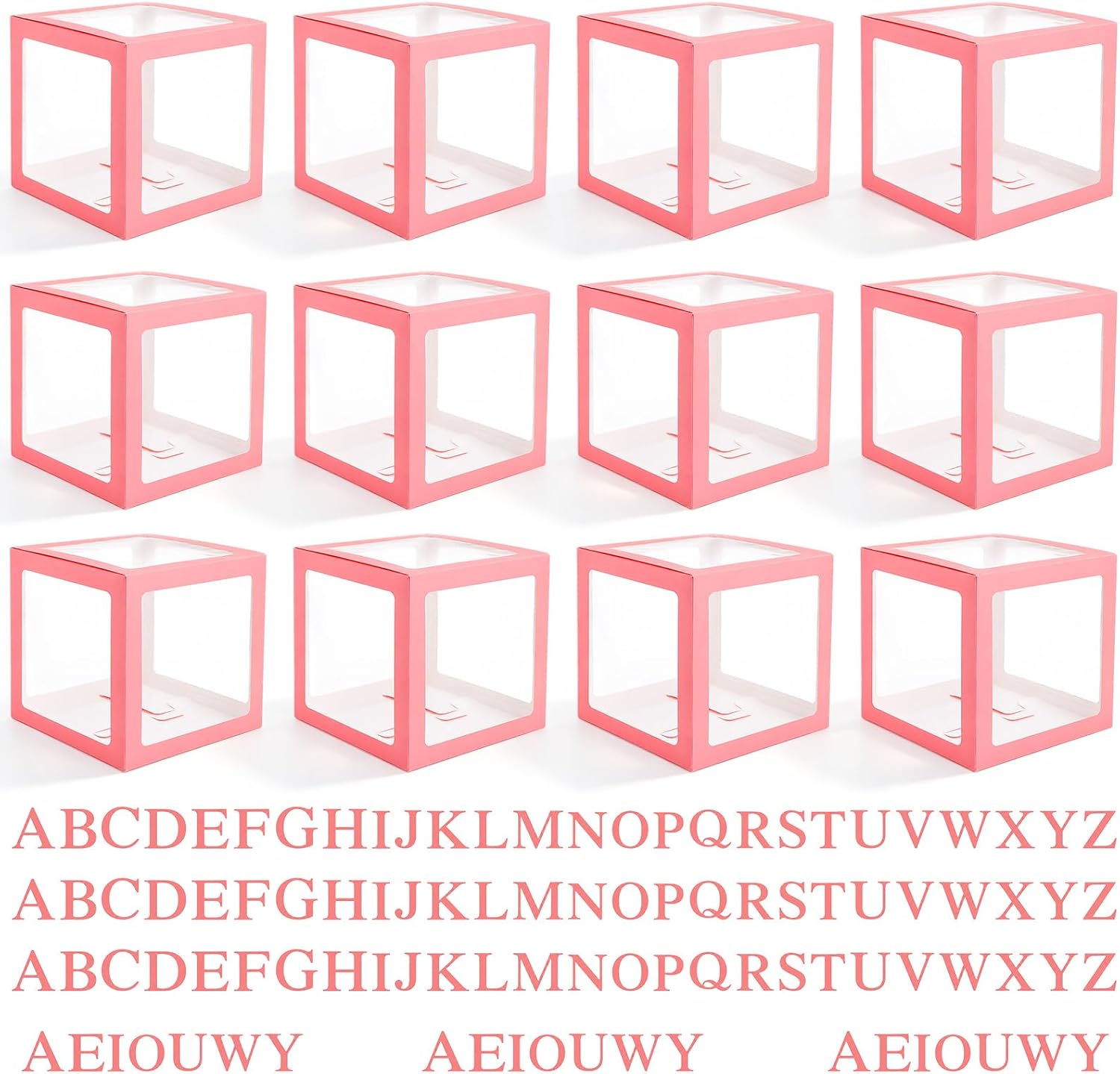 111 Pcs Pink Transparent Balloon Boxes with Letters