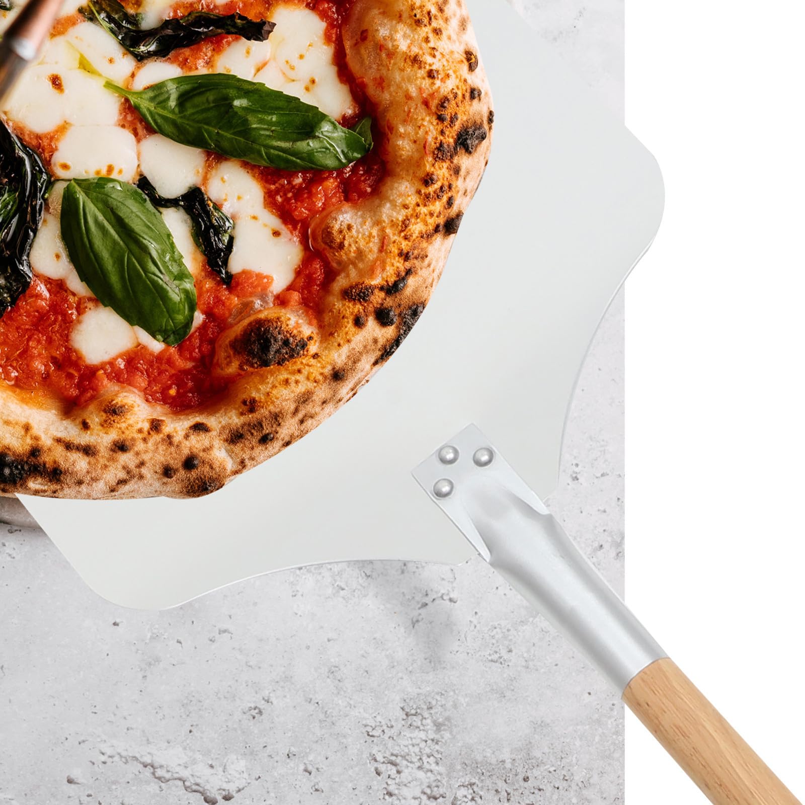 Garneck Leichtes Pizzaschaufel aus Aluminium mit Abnehmbarem Holzgriff 2 Stück Küchenutensilien für Pizza Transfer und Backzubehör