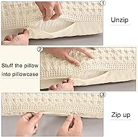 Vista 318 de PHF Fundas de almohada 100% algodón con tejido de gofre de 24 x 24 pulgadas, paquete de 2 fundas cuadradas para decoración elegante del hogar, sin