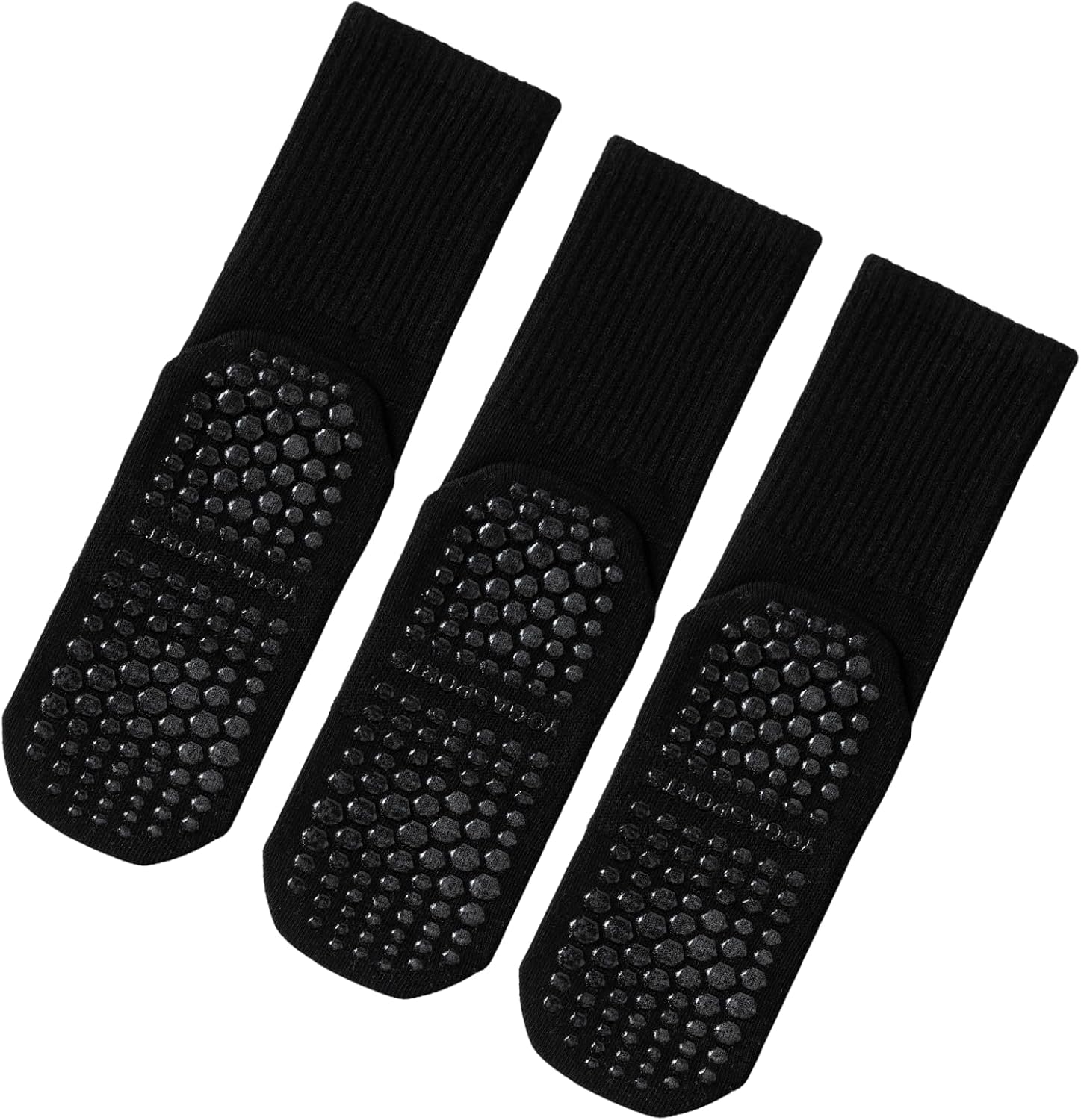 Pilates Socks with Grips for Women Grippy Non Slip Crew Socks for Yoga Barre Hospital Solid 3 Pairs