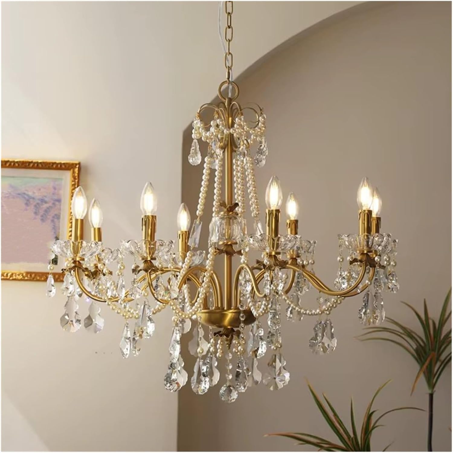 Crystal Chandelier Gold Pendant Light for Living Room Hotel Hall Villa Hanging Lamp Luxury Candle Suspension LED Light,luminaire
