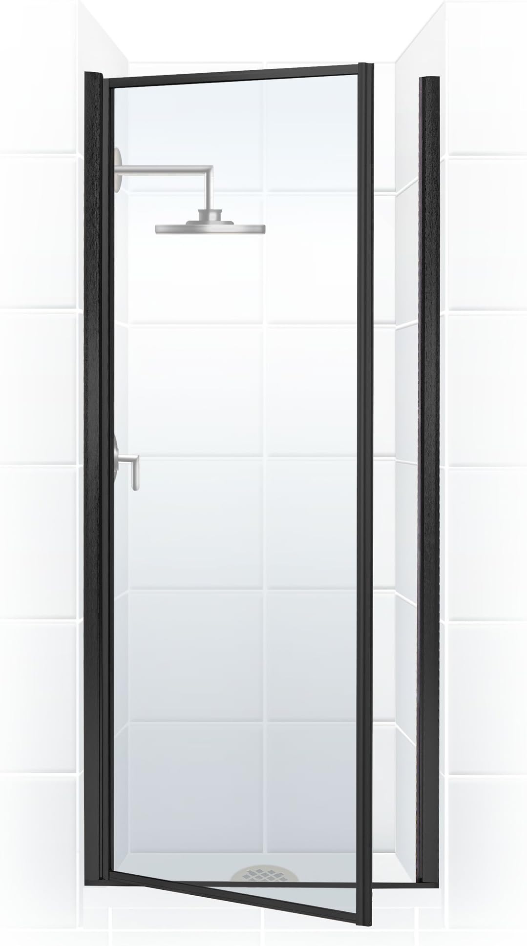 Coastal Shower Doors Legend Series 24 in. x 64 in. Framed Hinge Shower Door in Matte Black with Clear Glass