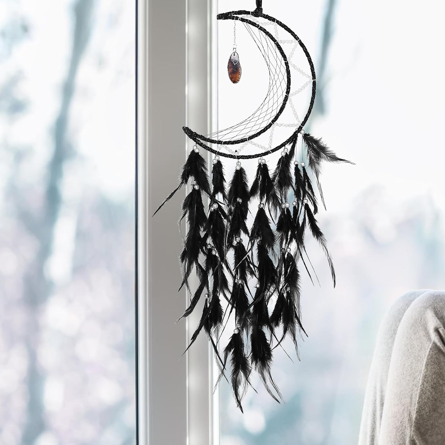 NUOBESTY Plumage Dream Catcher Wall Hanging Pendant for Halloween Indoor Room Decor Bedroom Wall Crafts