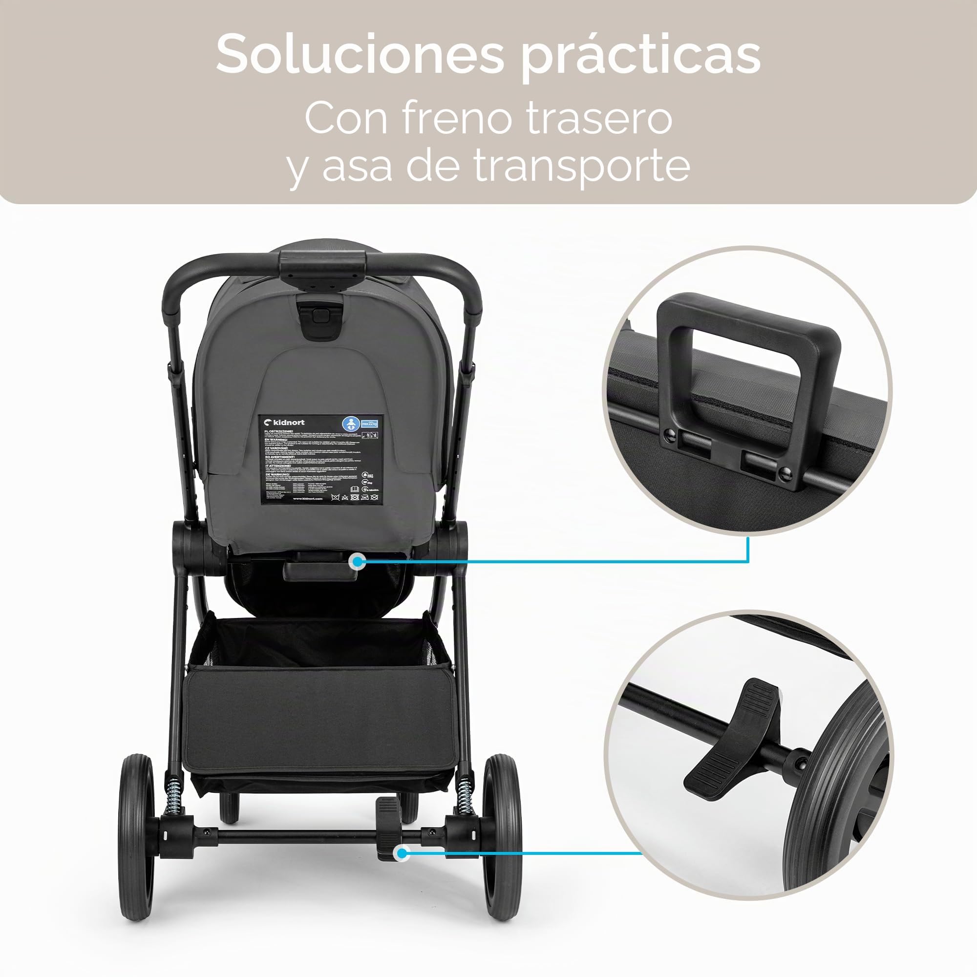 Älskar - Cochecito de bebé reversible, plegable, compacto, hasta 22 kg, respaldo ajustable, techo con protección UV, cinturón de 5 puntos, cubierta para lluvia, mosquitera, bolsa gris oscuro