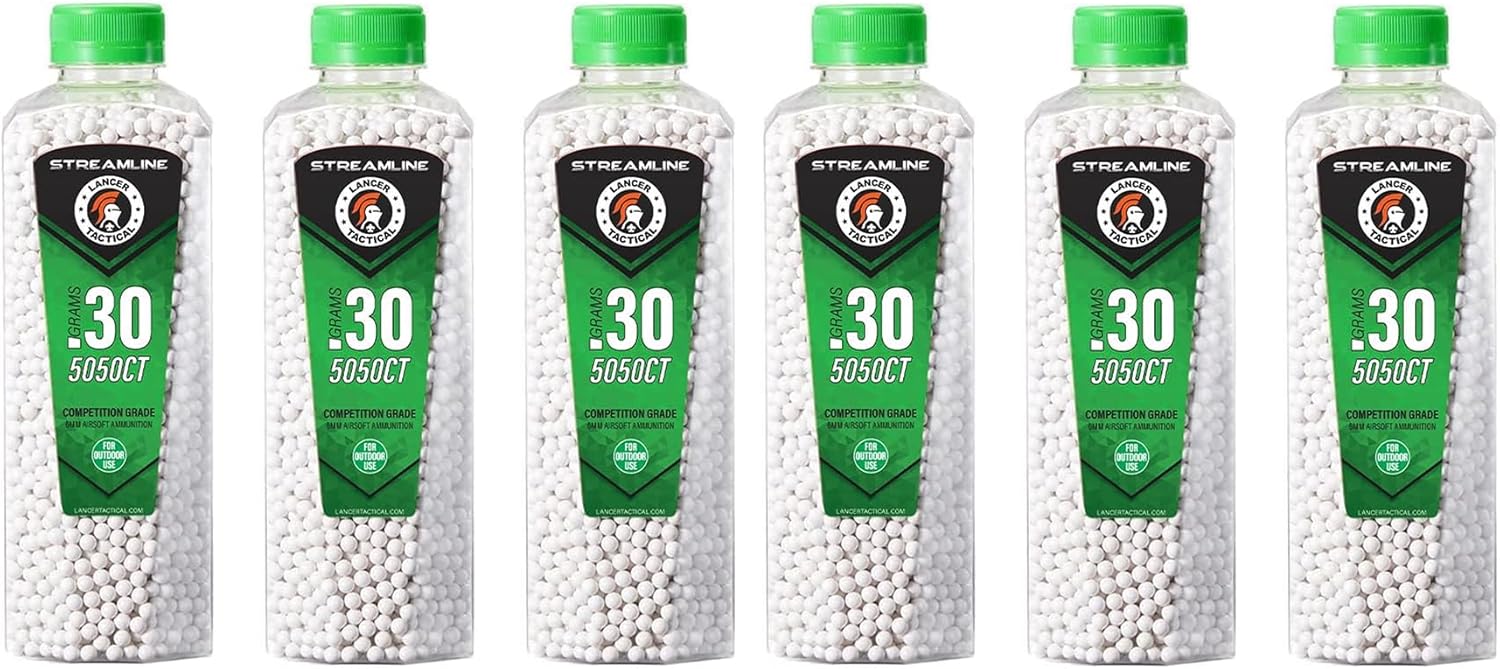 Lancer Tactical Polished 0.30g/0.32g Airsoft Outdoor Field BBS Bulk Six Bottles-Made in Taiwan, 5050 Count Each, 30,300 Rounds Total