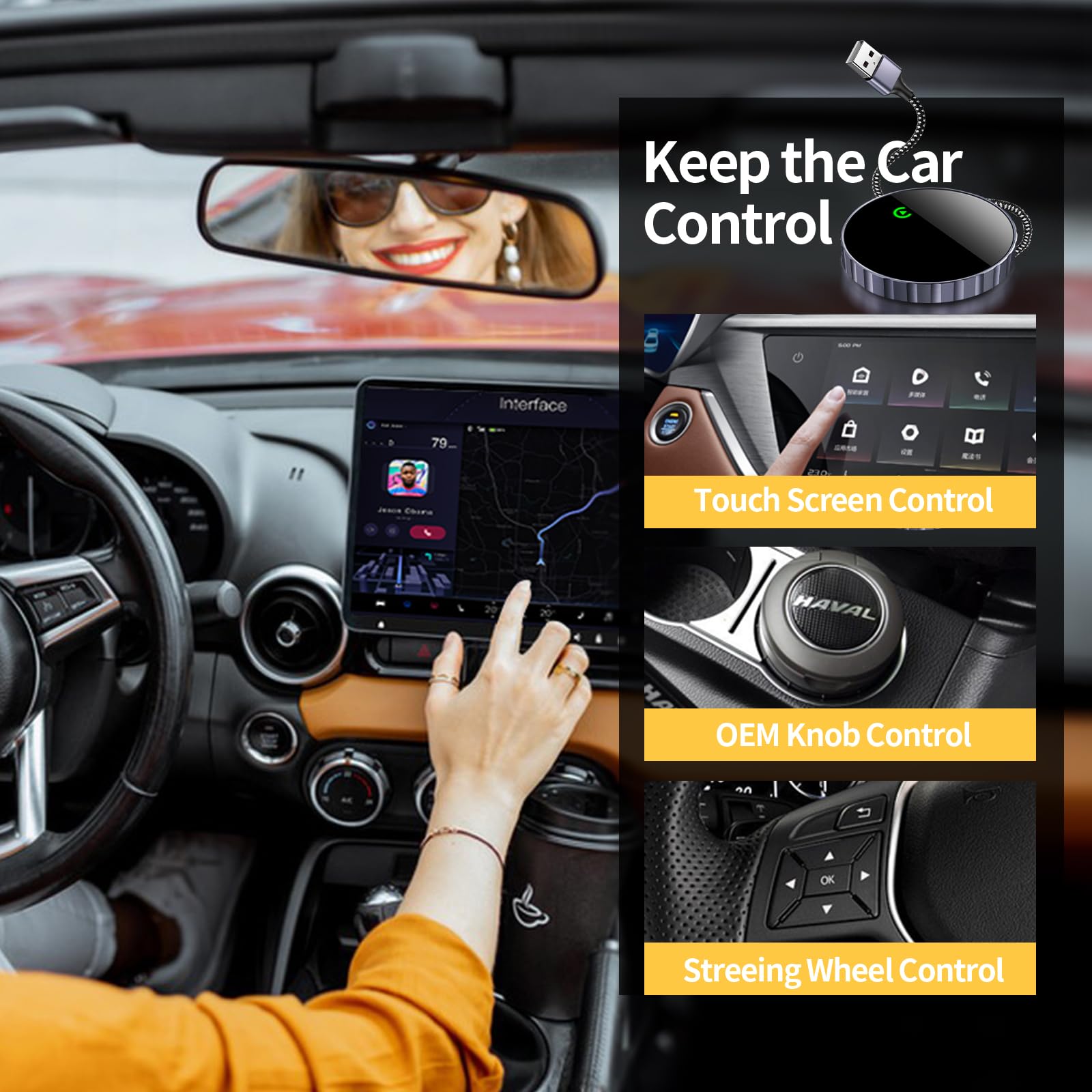 Wireless Carplay Adapter- Apple Carplay Wireless Adapter Plug and Play Fast Connection for Convert Factory Wired to Wireless CarPlay Dongle Cars for 2015 & iPhone iOS 10+(USB)