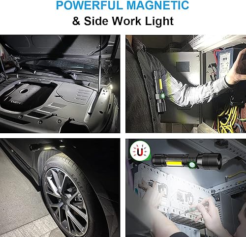 Miniatura 4 de Linterna UV recargable, linterna de luz negra con imán y luz de trabajo lateral 3 en 1, linterna táctica negra y luz roja, zoomable, linterna LED