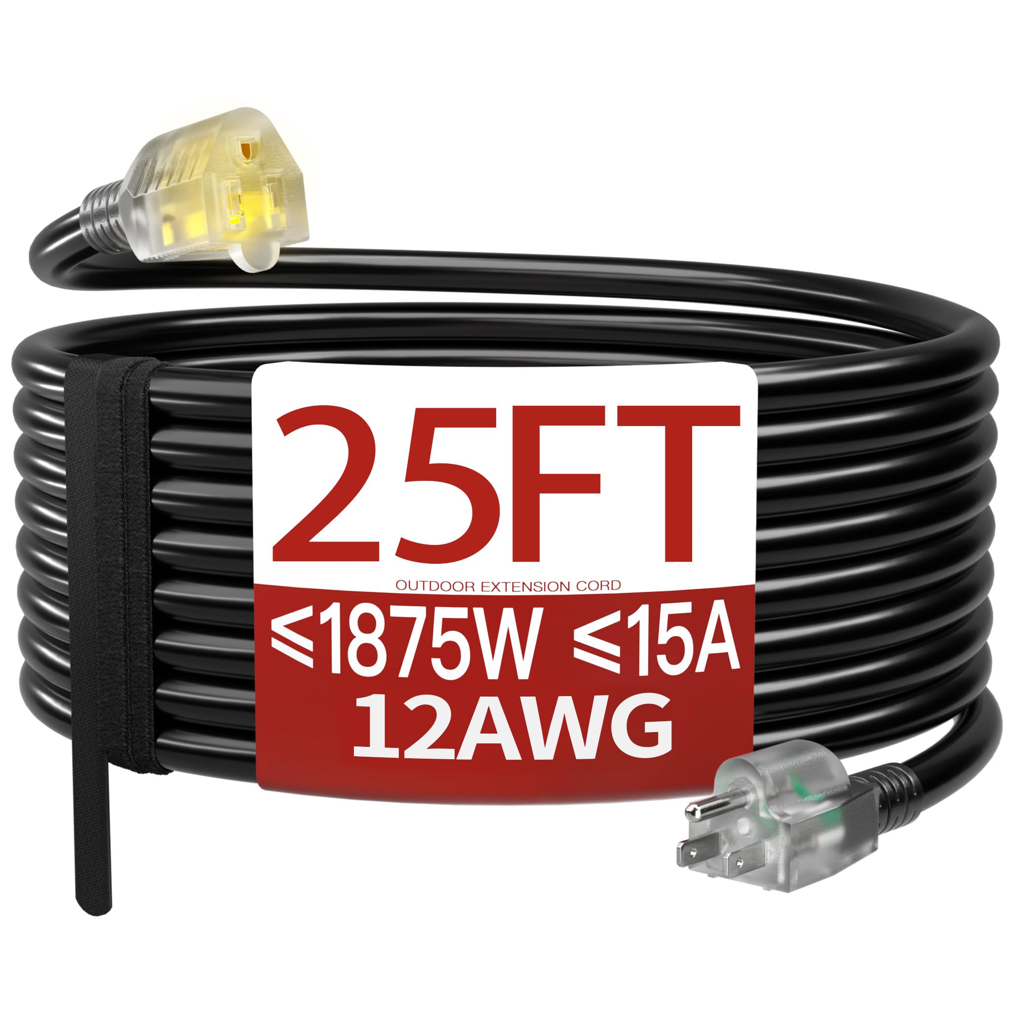 Skrizcable 25 FT 12 Gauge Extension Cord Outdoor, Black Power Cord