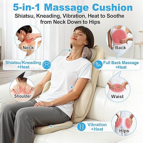 Miniatura 2 de Cojín de masaje Shiatsu con calor para cuello y espalda, amasado 4D, vibración y diseño de doble cuello, intensidad y altura ajustables, ayuda con