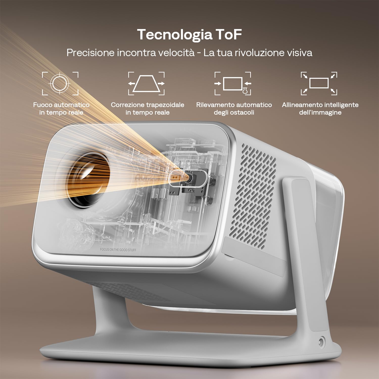 Aurzen Boom Mini 4-in-1 Proiettore Smart con Google TV,10,000+ Apps, 4k Supporta Videoproiettore, 500 Lumen Projector, 20W DoIby Audio, Real-Time Focus & Keystone, WiFi/Bluetooth Esterno Home (Grigio)