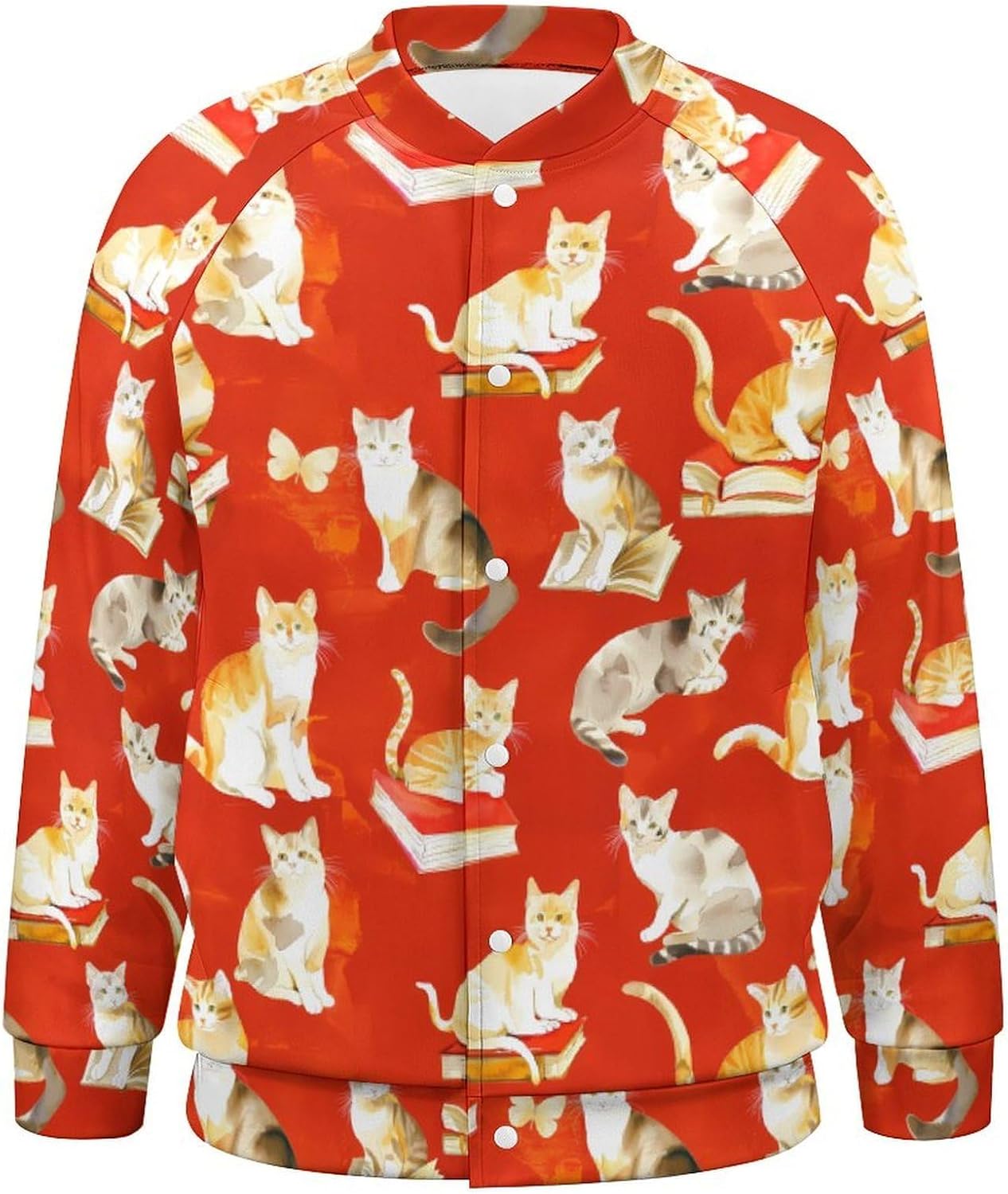 Watercolor Cats And Books Novelty Men's Baseball Jackets Causal Sweatshirt Button Top Long Sleeve Coat