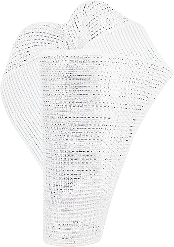 HUIHUANG Cinta de malla plateada decorativa de 10 pulgadas, color blanco, de lujo, para Navidad, suministros para hacer coronas, árbol de Navidad,