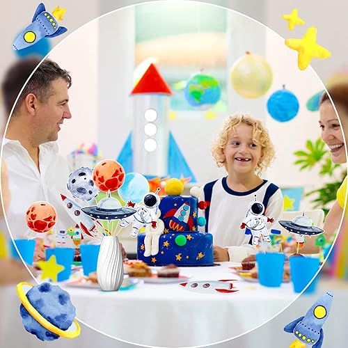 Miniatura 7 de 24 piezas de decoración espacial para tartas espaciales, centro de mesa, palitos para primer viaje alrededor del sol, decoración de astronauta,