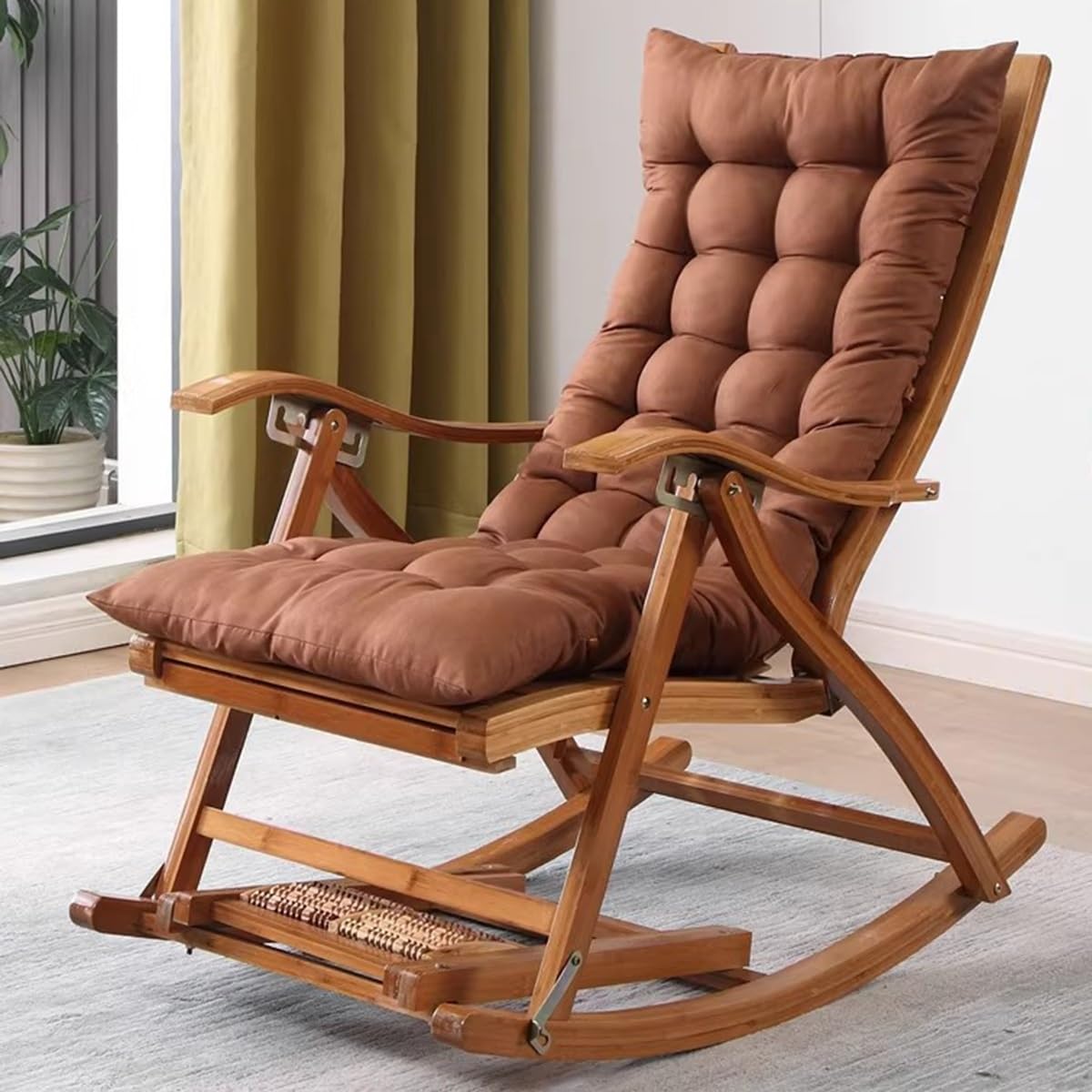 Chaise de camping pliante et fauteuil de salon basculant en bois marron 6 vitesses