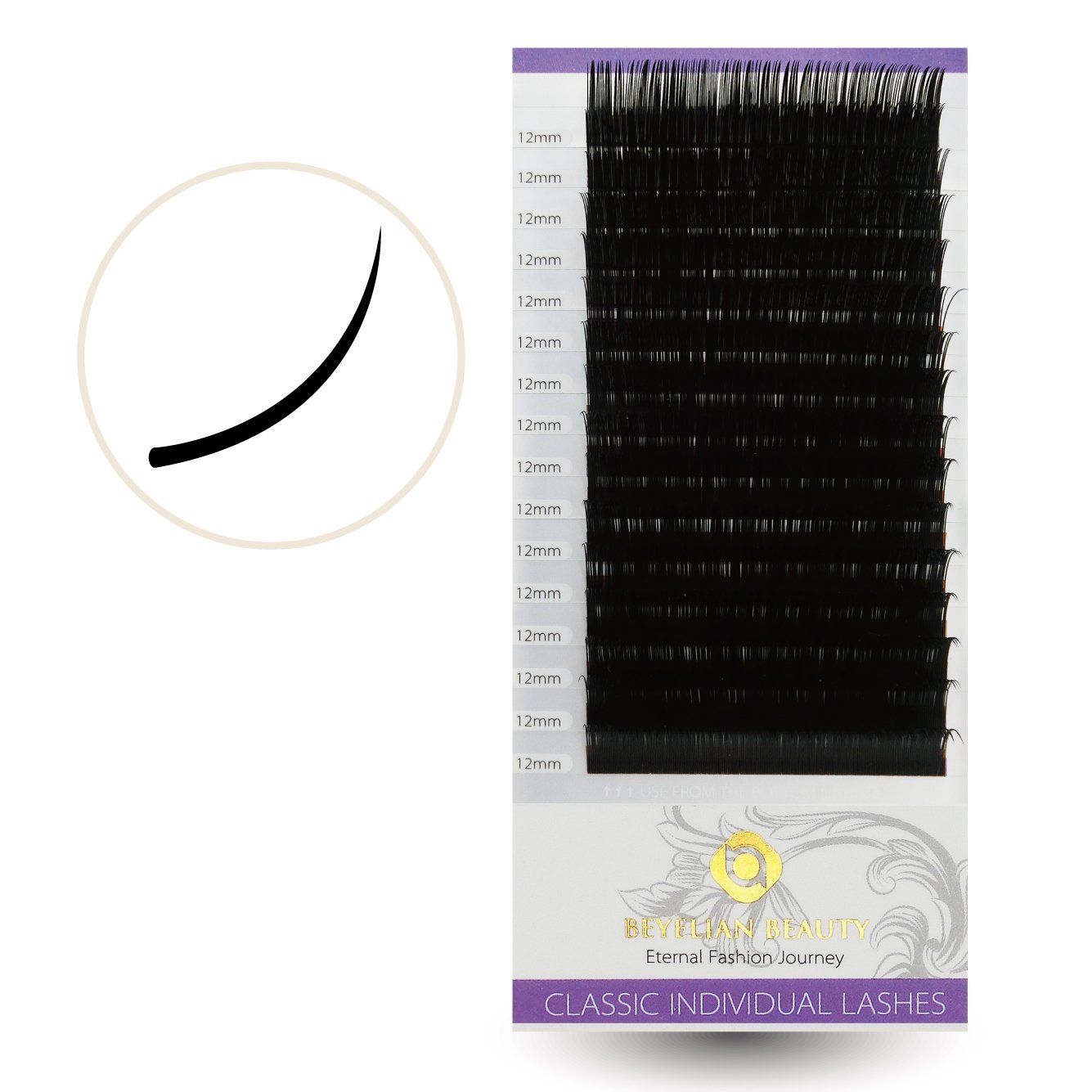 BEYELIAN Individual Classic Eyelash Extensions Lash Extension Black Mink Single Application Professional Salon Use Semi Permanent 0.20mm Natural Fullness C Curl 12mm