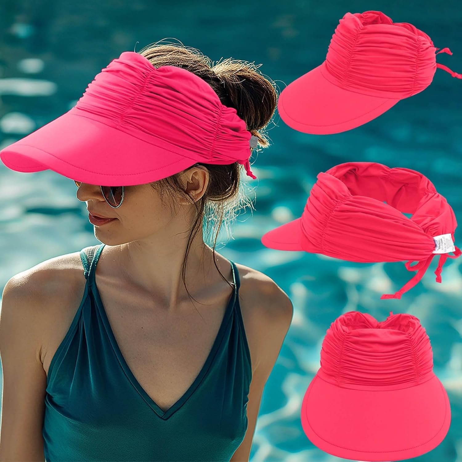 Sun Visors for Women UV Protection Wide Brim Beach Hats Lightweight Ponytail Sport Visor Hats for Running f Tennis