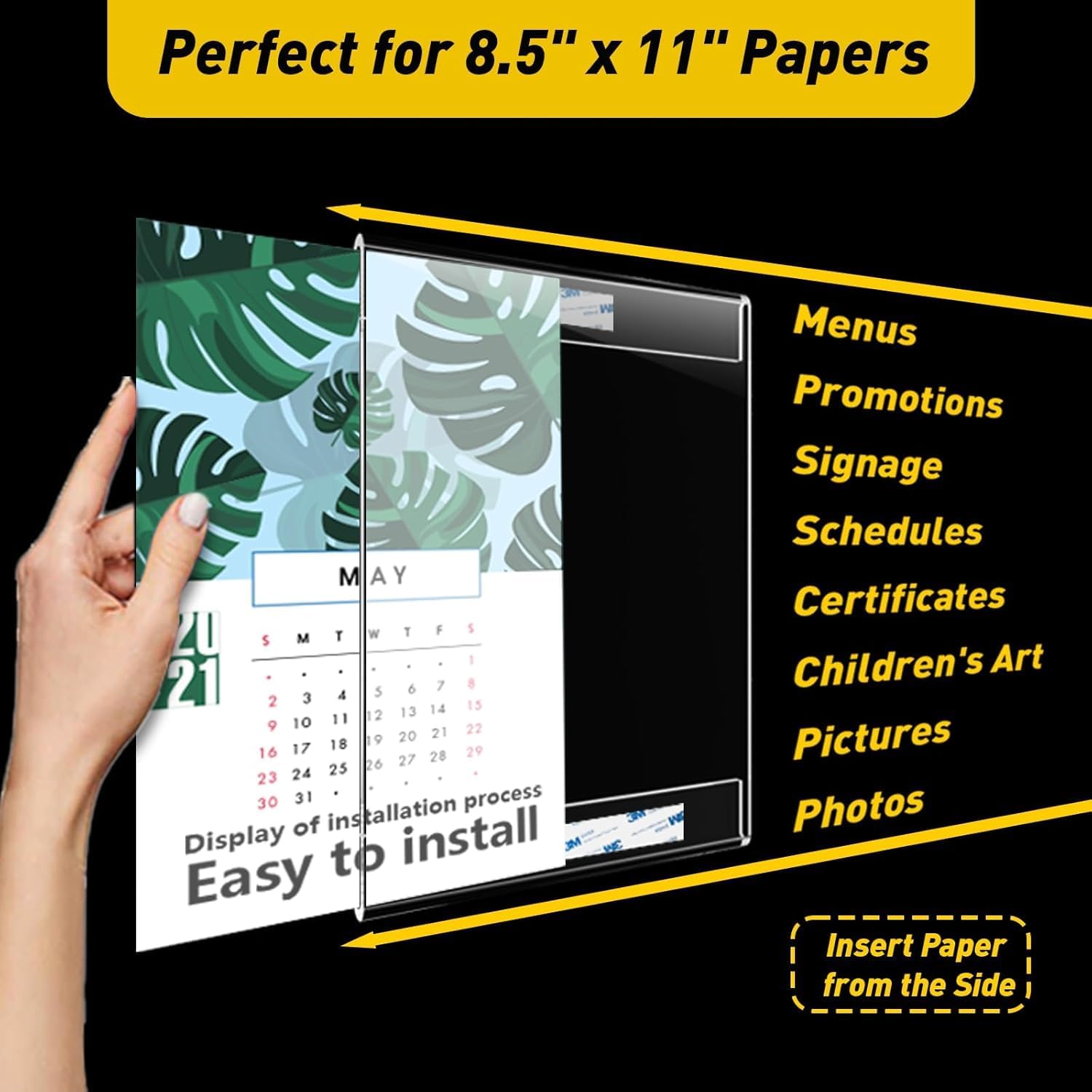 KSacry 30 Pcs Acrylic Sign Holder 8.5 x 11, Vertical Wall Mount Sign Holders with Adhesive, Clear Plastic Frames Paper Display Sign Holder for Office, Home, Store, Restaurant - No Drilling