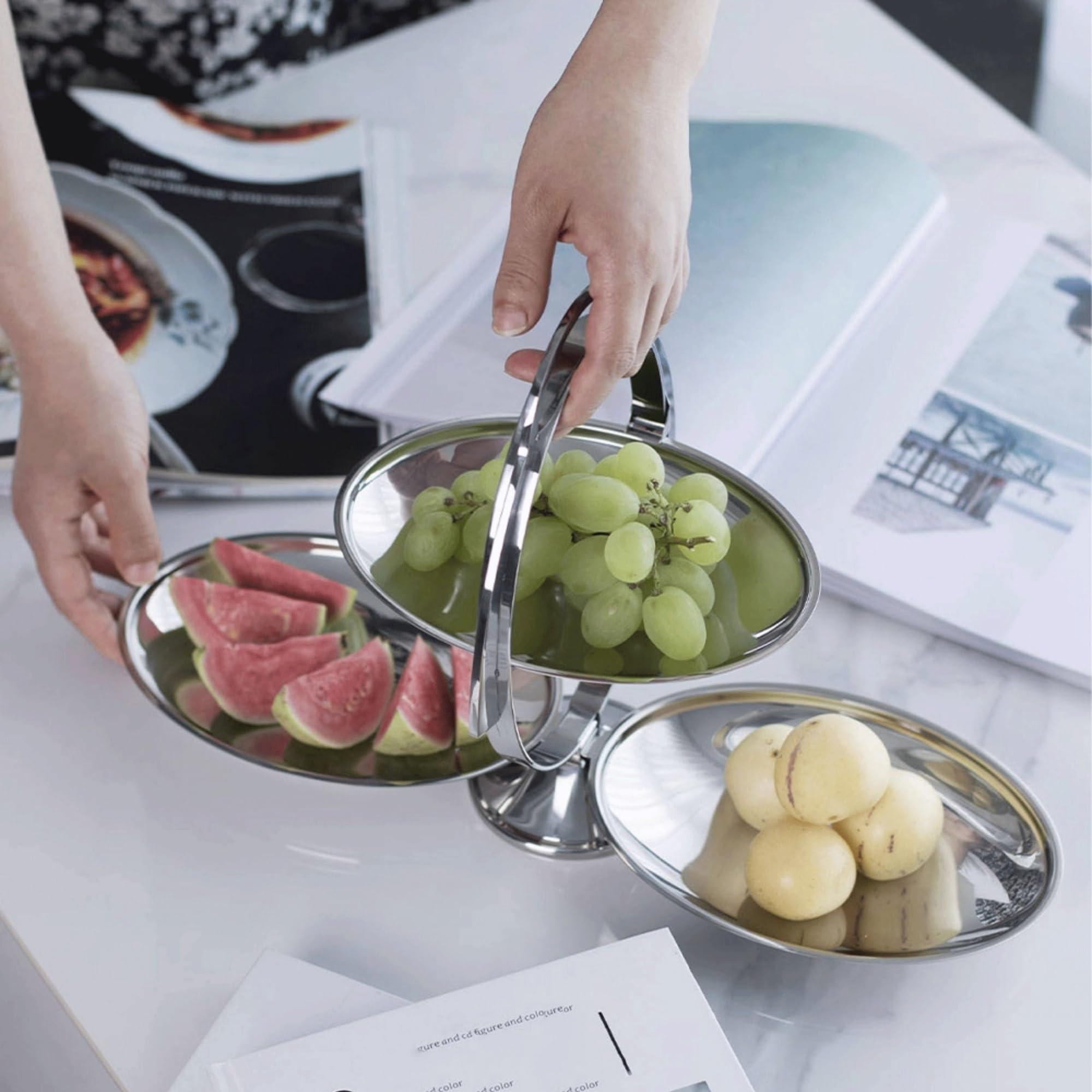 Présentoir à cupcakes Support à gâteau pliant de luxe abordable, plateau thé l'après-midi, fruits, fournitures d'hôtel, cadeau pendaison crémaillère Mariage