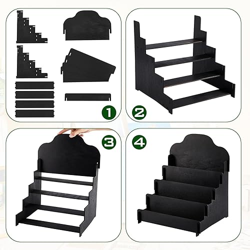 Miniatura 10 de Barydat Soporte de exhibición de tarjetas de felicitación de 4 niveles Soporte de exhibición de etiqueta de madera Soporte de exhibición de tarjetas