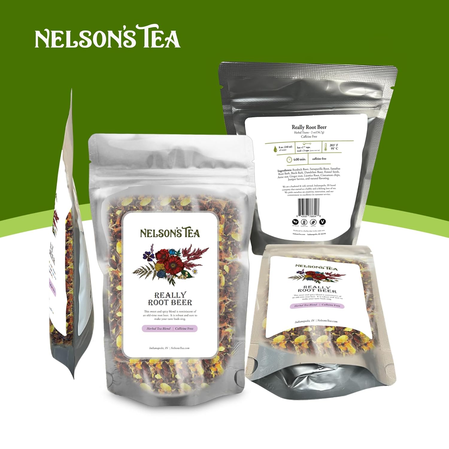Nelson's Tea Really Root Beer - Cut & Sifted Sarsaparilla Root Tea Loose Leaf - Caffeine Free, Classic Herbal Blend with Burdock, Birch Bark, Dandelion, Licorice, Ginger and More (16 oz)