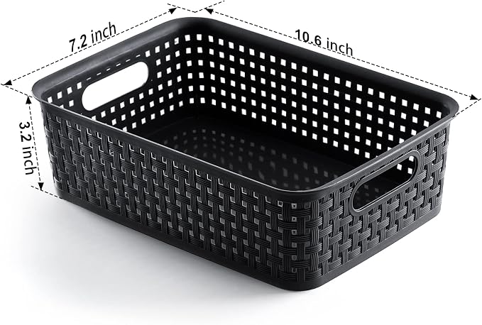 8 Canastas plásticas pequeñas para organización, negras miniatura 3