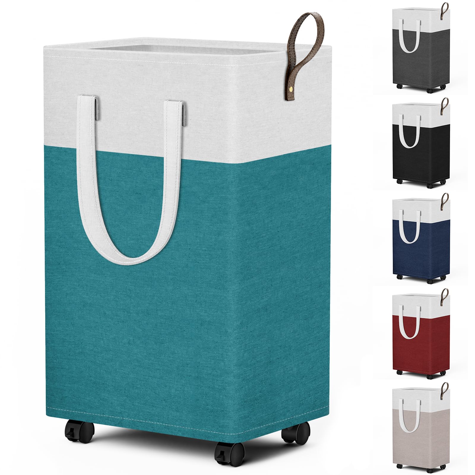 HomeHacks Cesto portabiancheria con ruote, pieghevole e impermeabile, da 75 l, con manici, per lavanderia, camera da letto, bagno e dormitorio, colore: verde