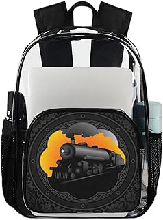 Mochila transparente com padrão de trem a vapor, mochila transparente à prova d'água de trem retrô, mochila transparente de PVC com alça de ombro reforçada para escola, trabalho, viagens, Multicor