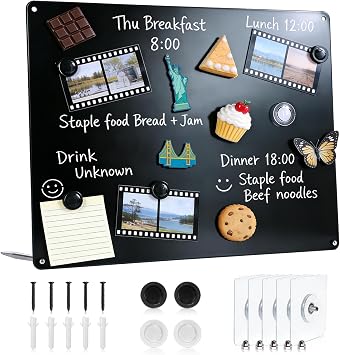 Black Magnetic Bulletin Board to Display Magnetic Notes 3 Installation Methods Multi-Purpose Display Board for Souvenir Magnets Fridge Stickers Photos Spice Jars Desktop Board for Home Kitchen Office