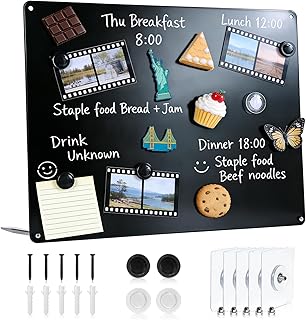 Black Magnetic Bulletin Board to Display Magnetic Notes 3 Installation Methods Multi-Purpose Display Board for Souvenir Magnets Fridge Stickers Photos Spice Jars Desktop Board for Home Kitchen Office