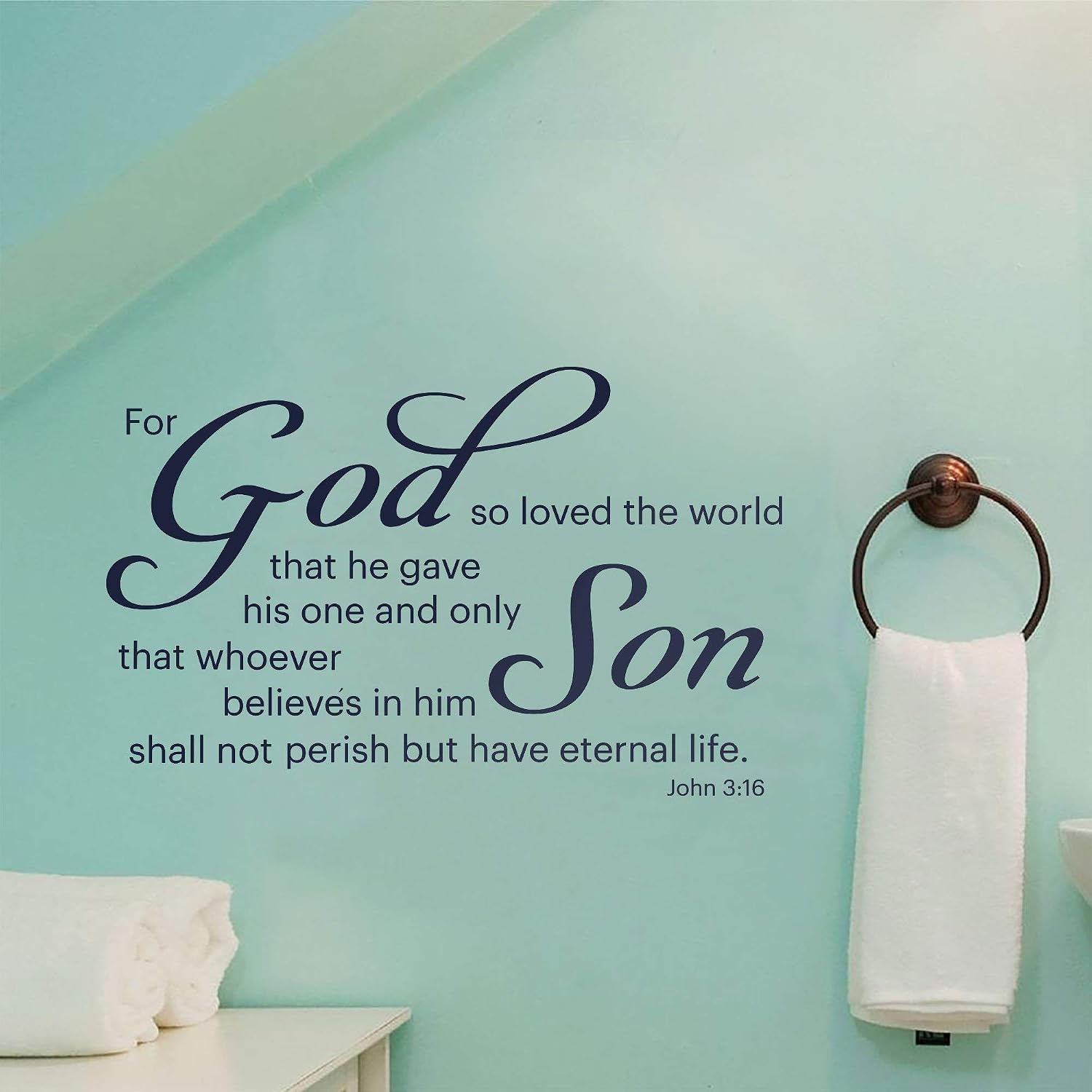 John Bible Scripture Wall Decor - Removable Wall Decal for Bedroom Bible Verse Scripture Wall Decor Decoration Wallpaper for God So Loved The World John 3:16, q13