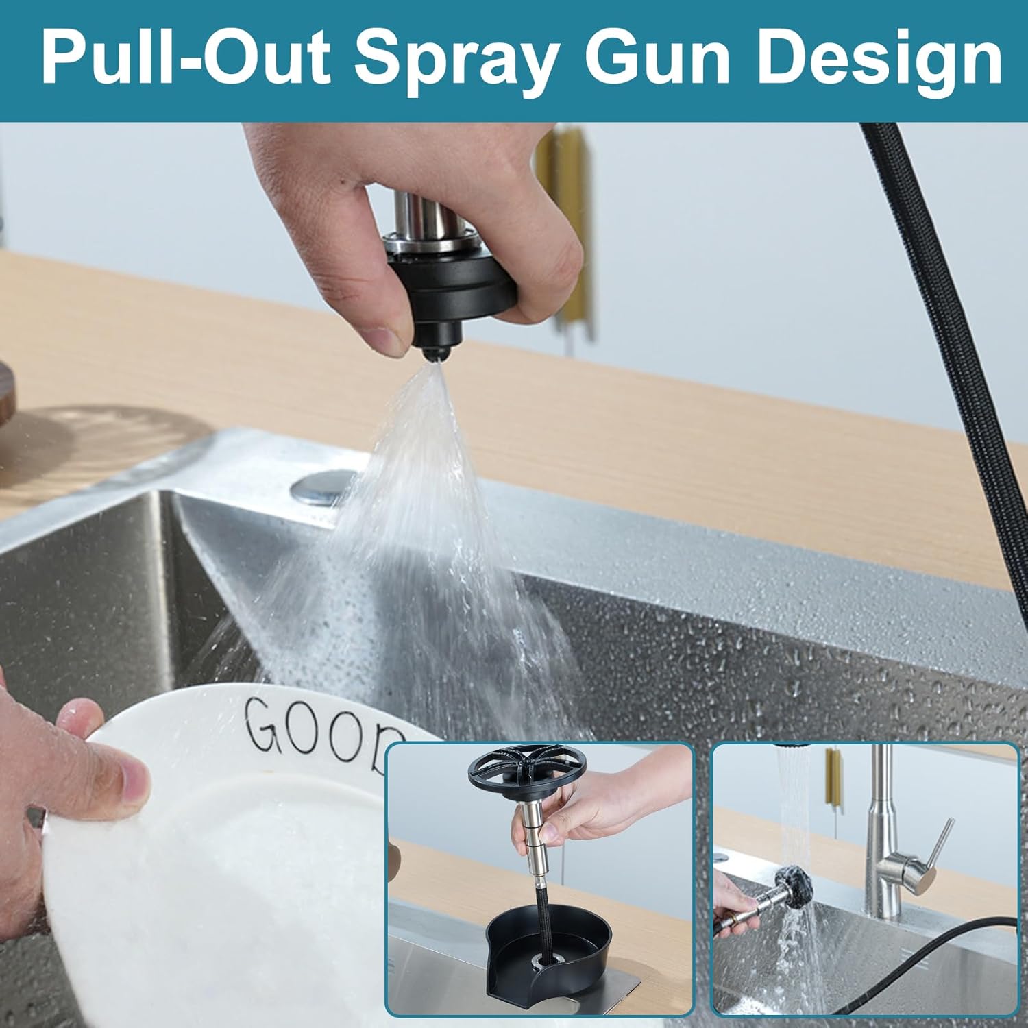 Glass Rinser for Kitchen Sink Glass Rinser with Pull-Out Spray High Pressure 360° Rotating Faucet Glass Rinser Cup Cleaner Bottle Washer for Bar Cafe Sink